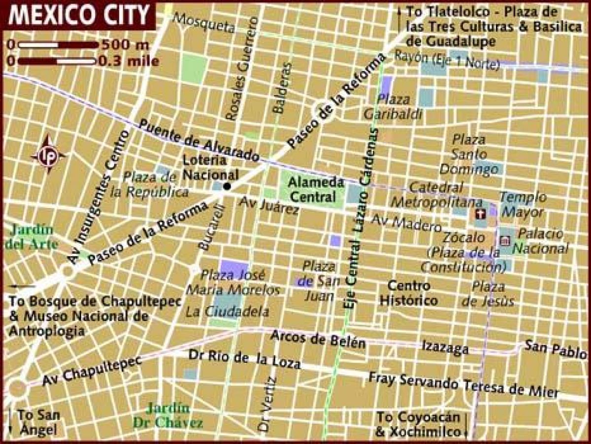 centro historico Mexico City kaart