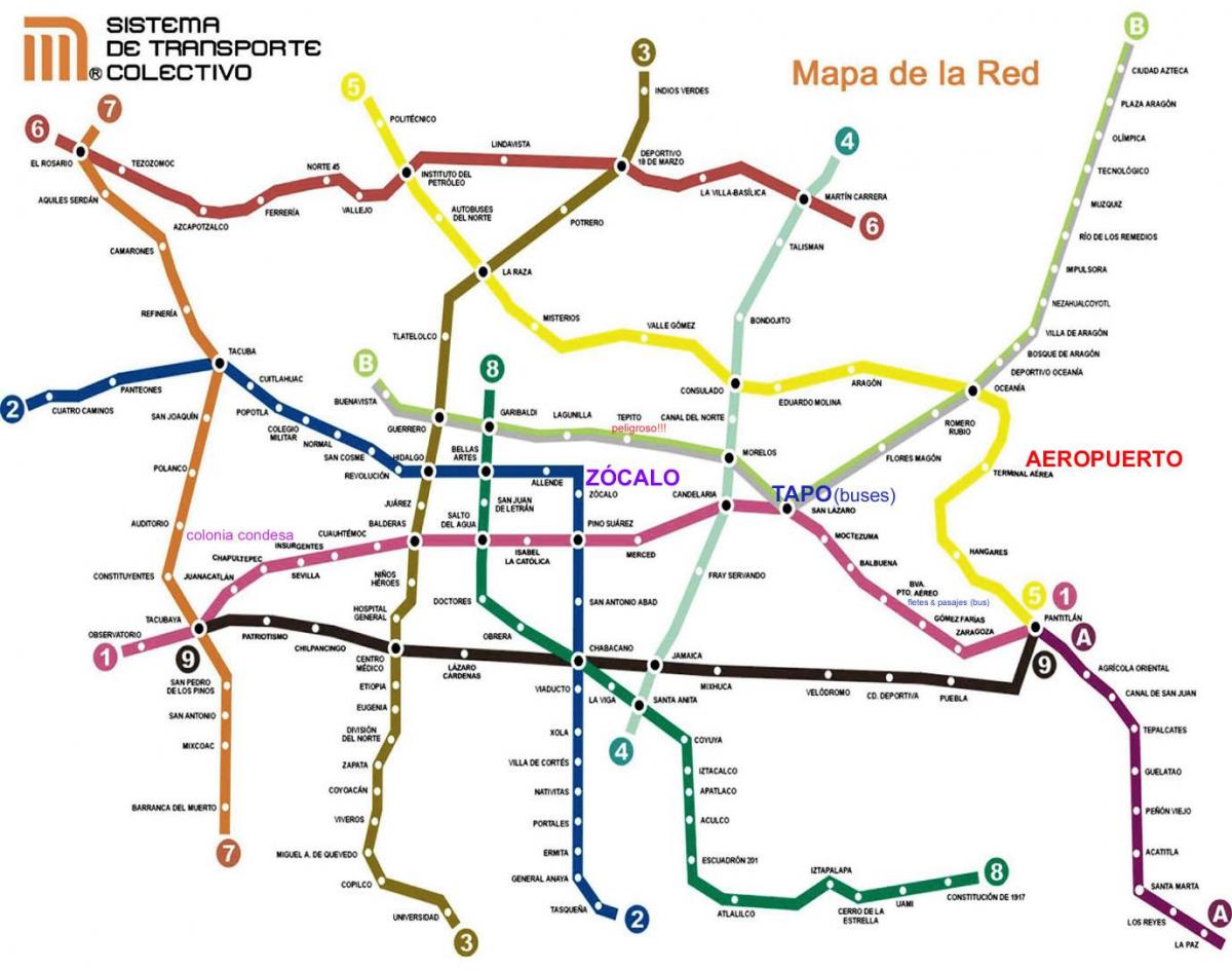 Mexico-Stad en het trein-kaart