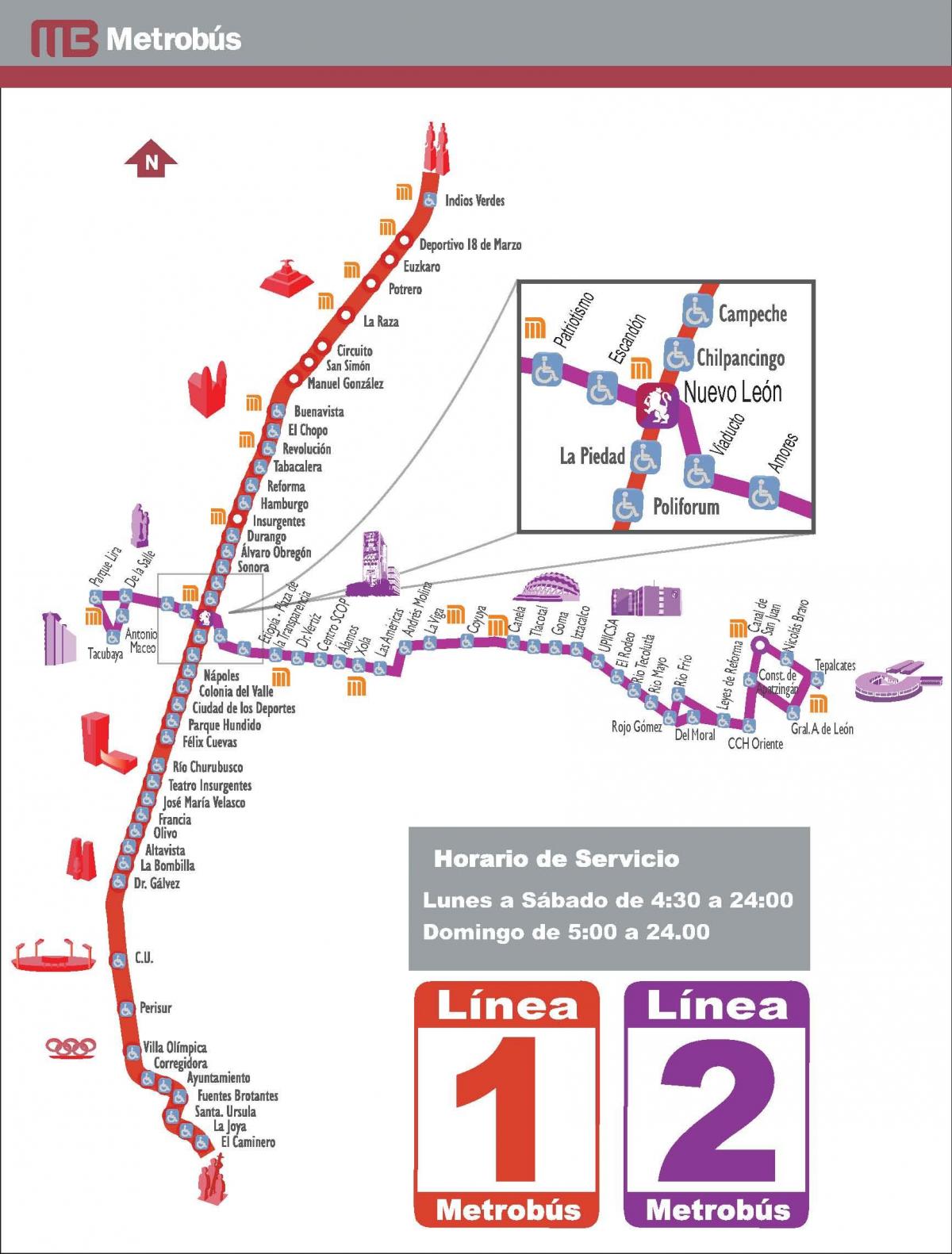 kaart van metrobus Mexico-Stad