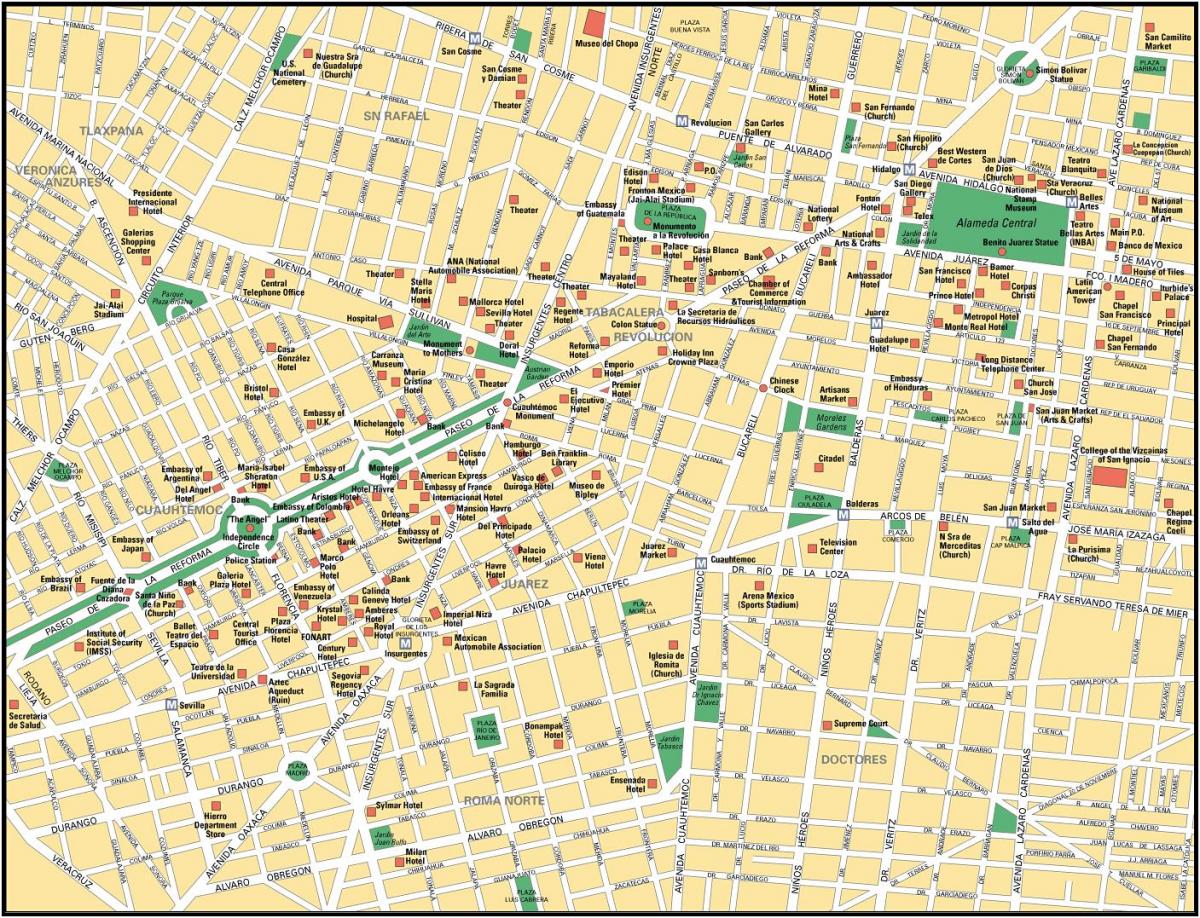 kaart van Mexico City punten van belang